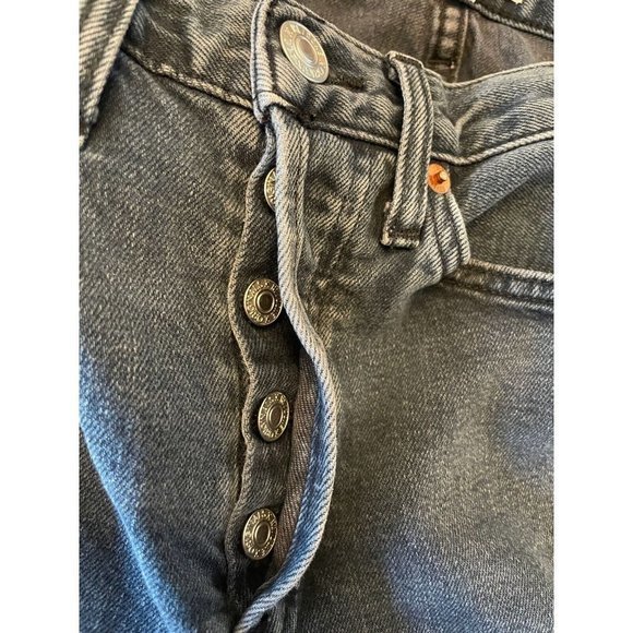 RE/DONE ORIGINALS High Rise Ankle Crop Blue Jean Size 24 Raw Fray Hem Button Fly - Picture 12 of 12
